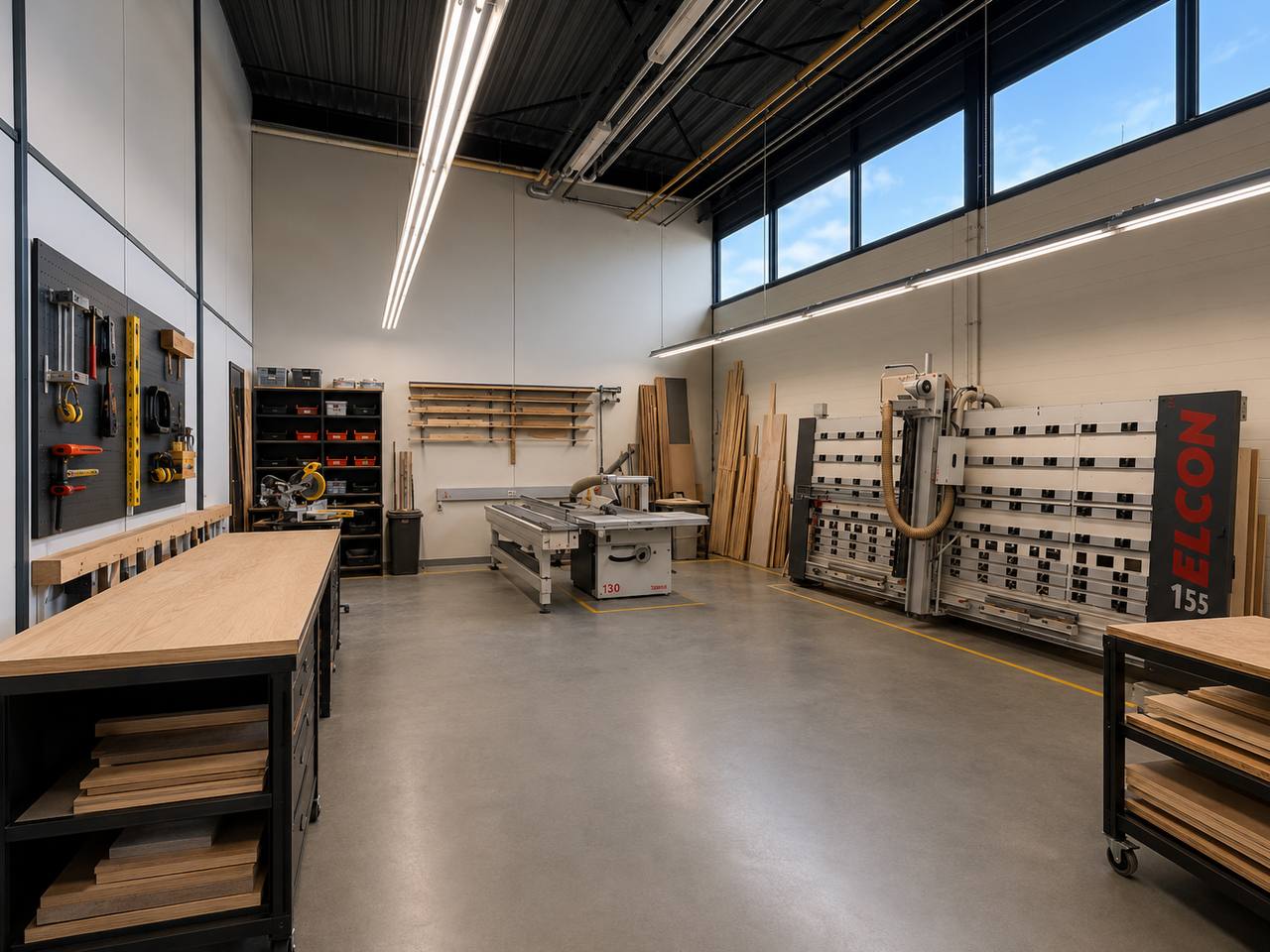 Werkplaats voor houtbewerking, maatwerk exportkisten en bekistingen bij Cargo Donkey in Hoofddorp.